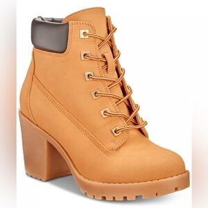 ZiGi Soho Kerin chunky heeled Booties Tan Lace up Side zip NEW without box 6.5